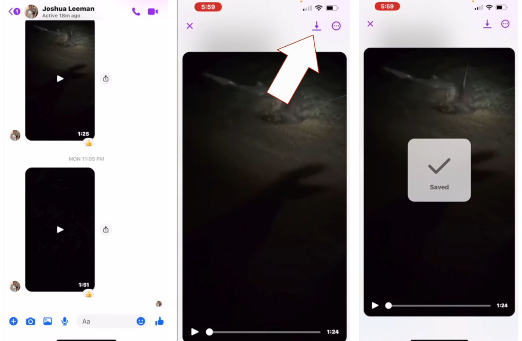 Showing how to save a video from Messenger on iPad/iPhone