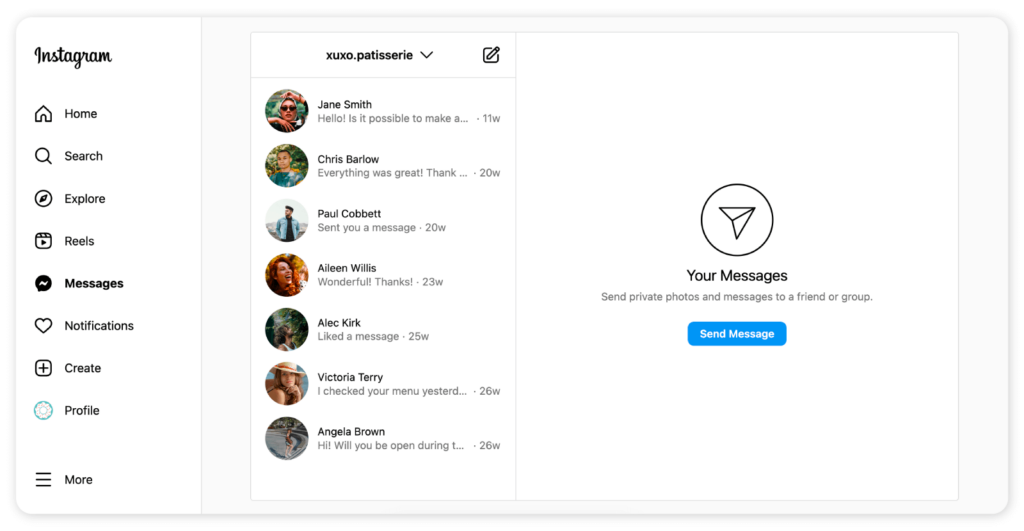 Opening Instagram direct messages on a computer