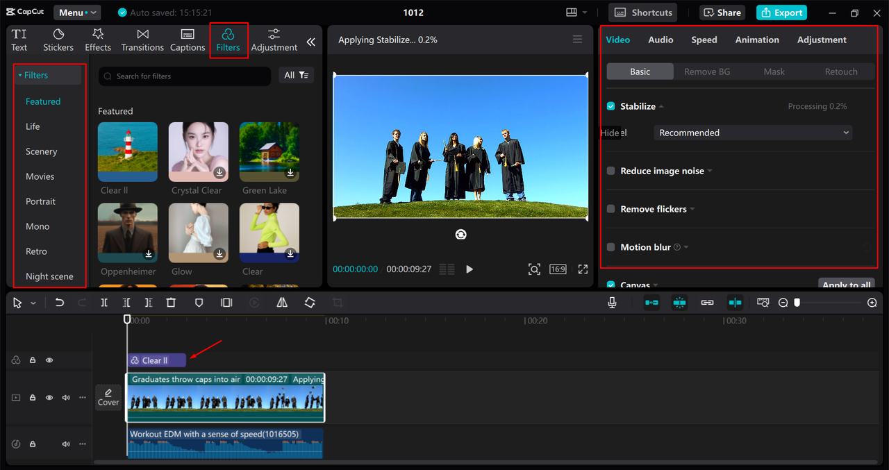 Adding filters and customizing the video for Instagram in the CapCut desktop video editor