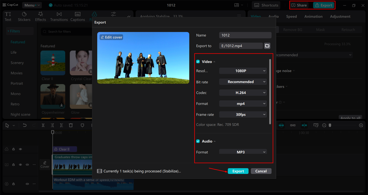 Exporting a video from the CapCut desktop video editor