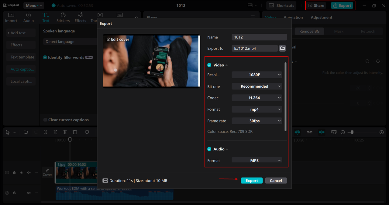 Exporting a video from the CapCut desktop video editor