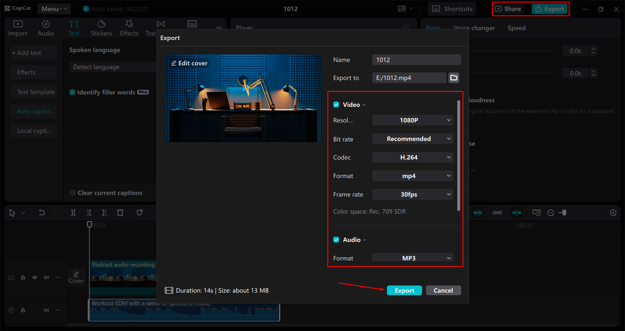 Exporting a video from the CapCut desktop video editor