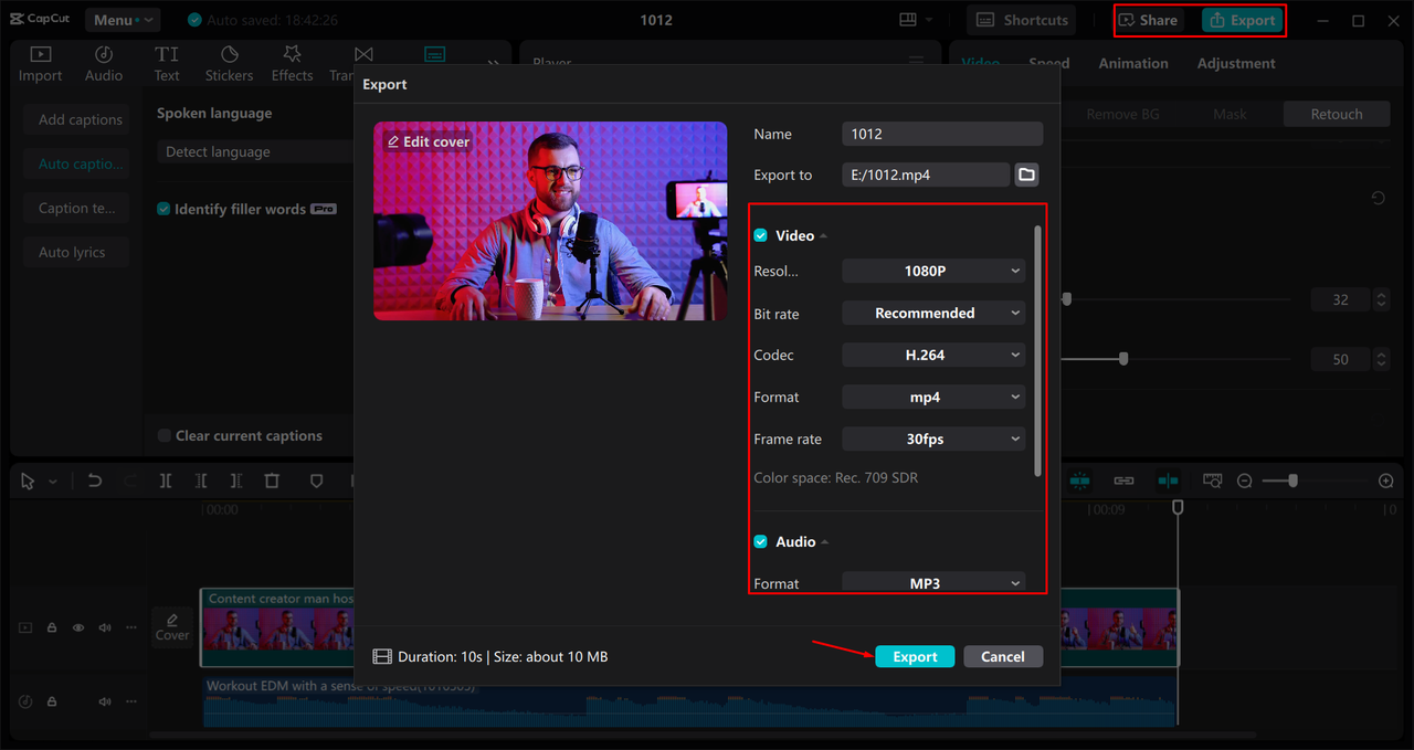 Exporting a video from the CapCut desktop video editor