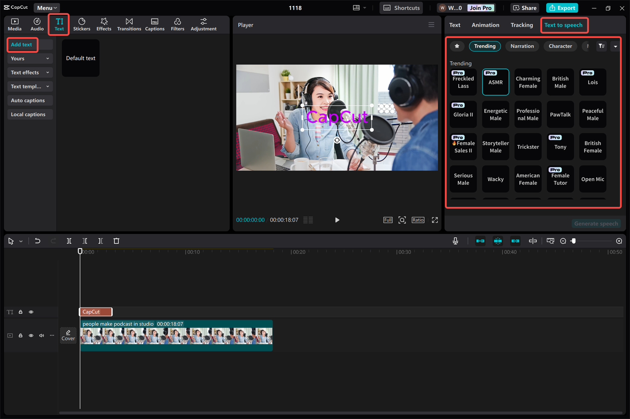 Refining a podcast video using the CapCut desktop video editor