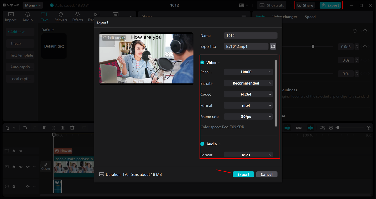 Exporting the edited podcast from the YouTube video editor