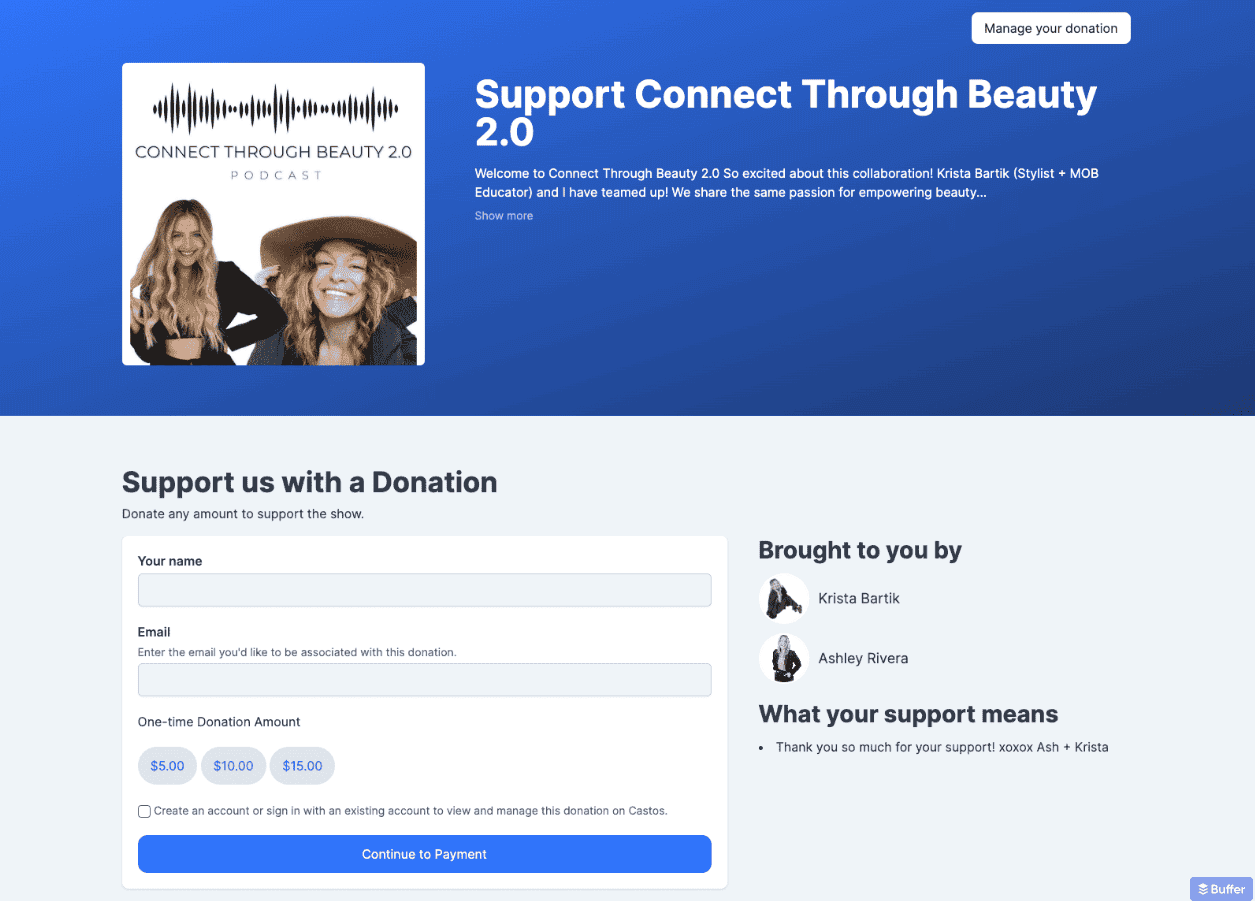 Accepting donations for promoting a podcast on different platforms