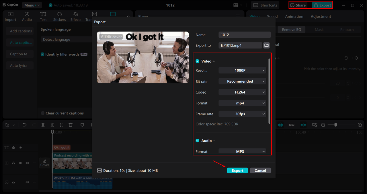 Exporting a video from the CapCut desktop video editor