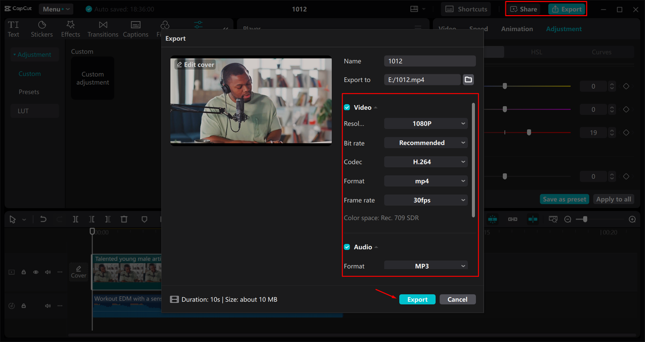 Exporting a video  from the CapCut desktop video editor