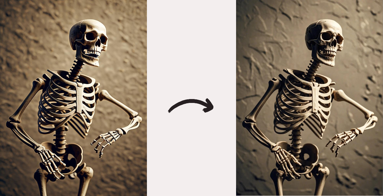 retouching the background noise and details in skeleton meme