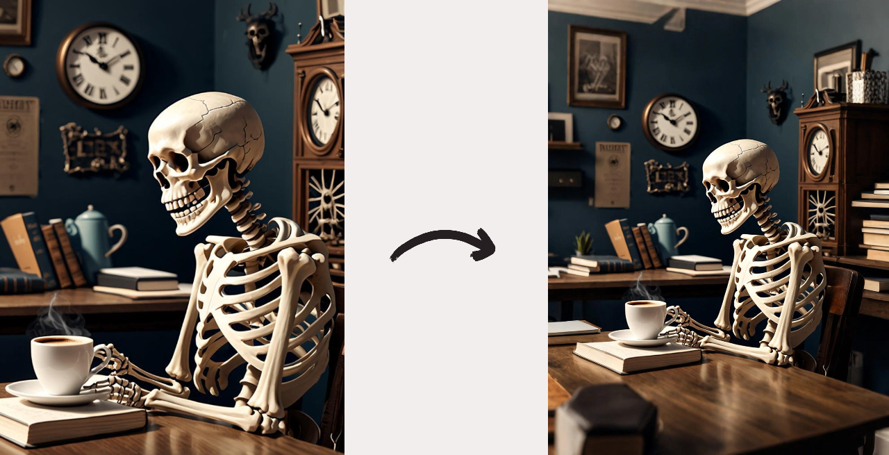 expanding background to show lonely desk in skeleton meme