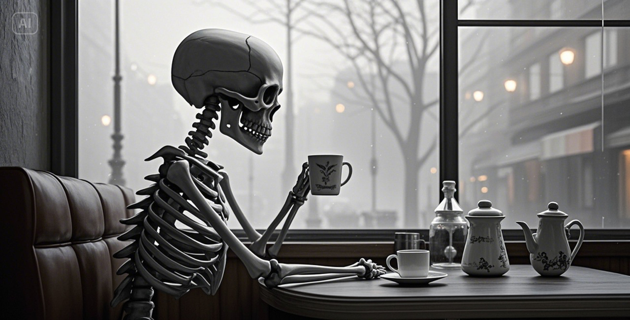 skeleton coffee meme