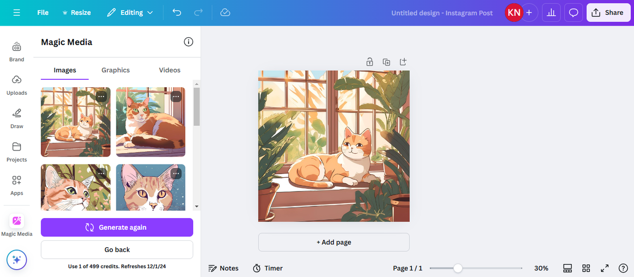 Canva's editing interface