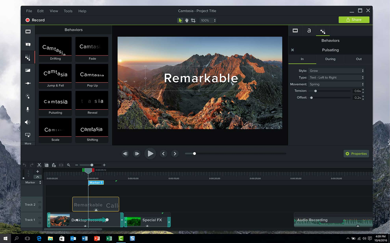 Interface of Camtasia - the reliable Zoom effect video editor