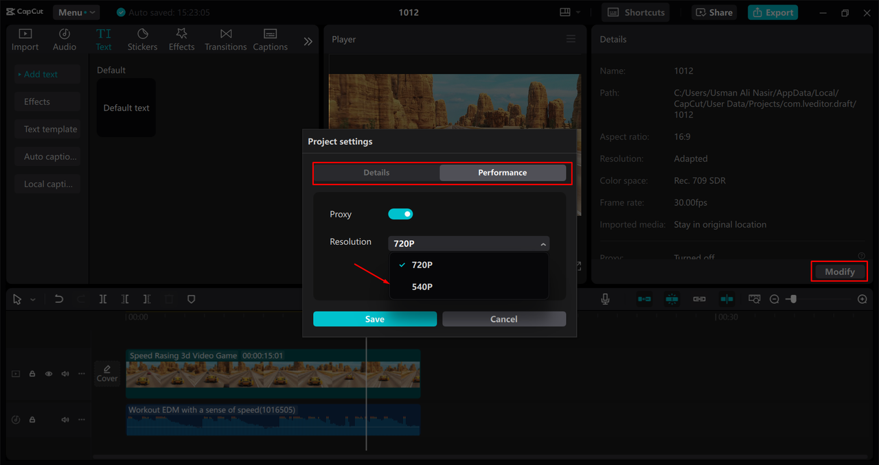 Applying and adjusting the video resolution in the CapCut desktop video editor