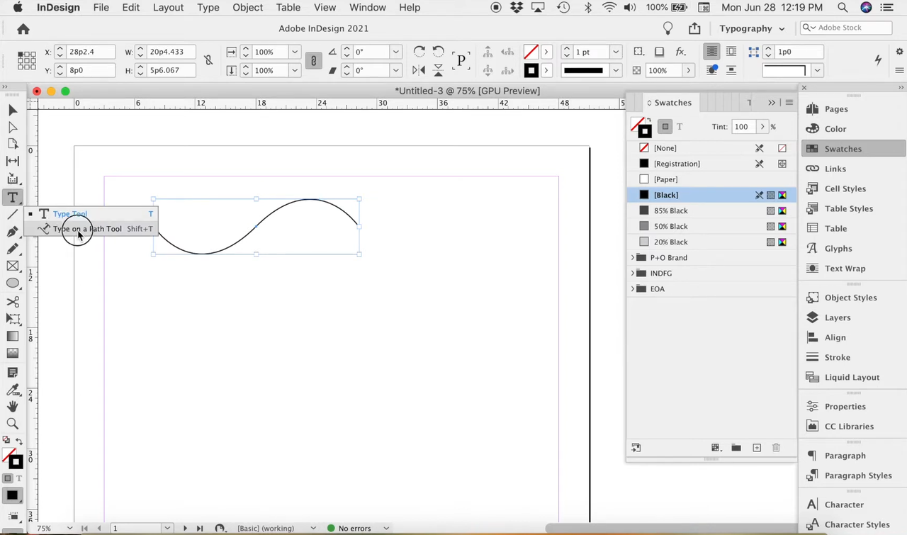 activating the type on a path tool