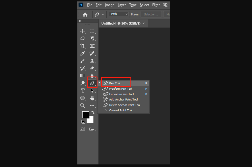 Make a new file and choose the Pen Tool