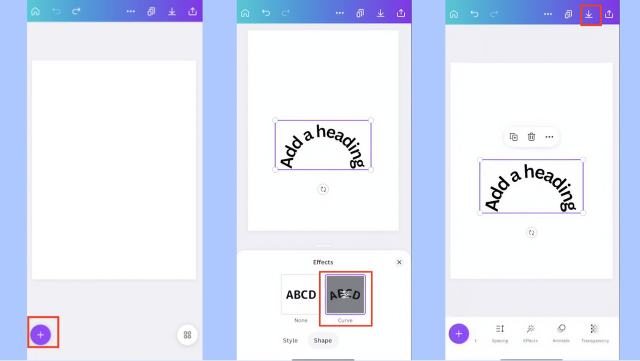  Write curve text in Canva mobile app