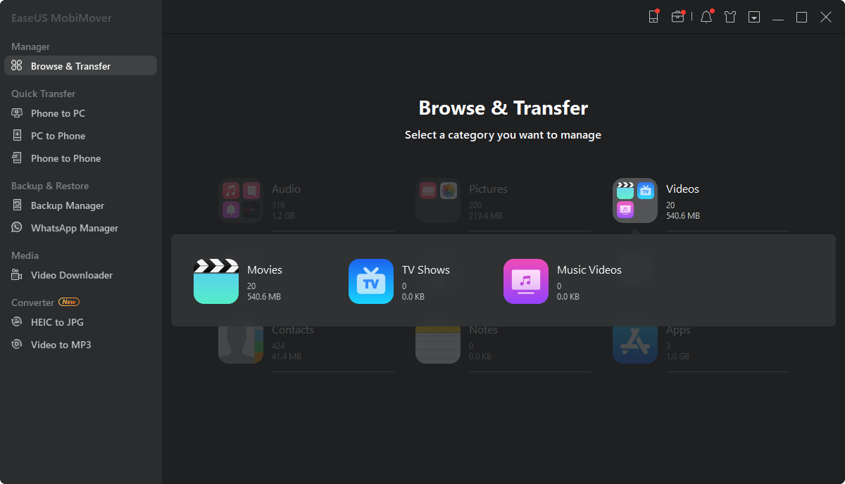 Navigate to Browse and Transfer