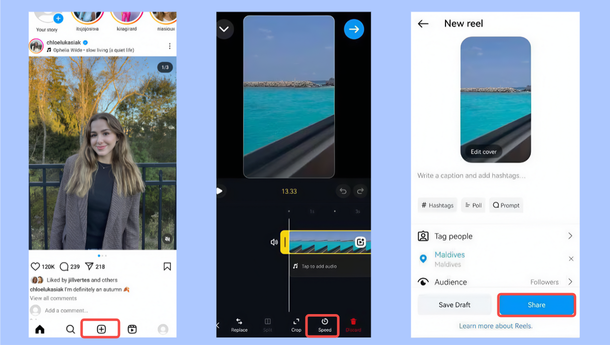 Speed up an existing video on Instagram app