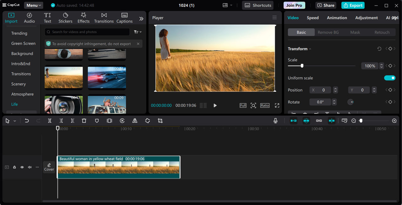 Editing interface of CapCut desktop video editor - a fantastic Inshot alternative for PC