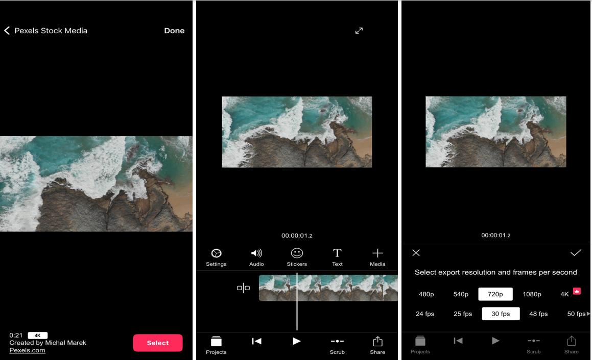 Interface of Filmmaker Pro - an Inshot alternative for Android