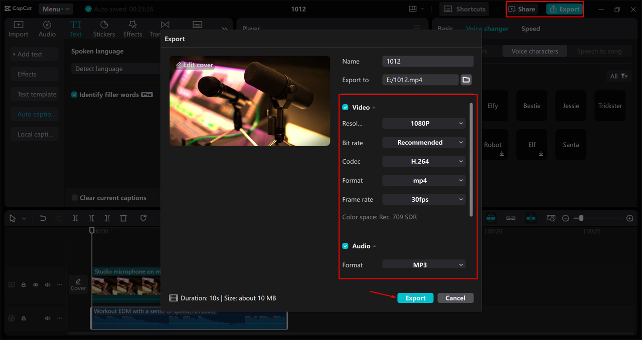 Exporting a video from the CapCut desktop video editor