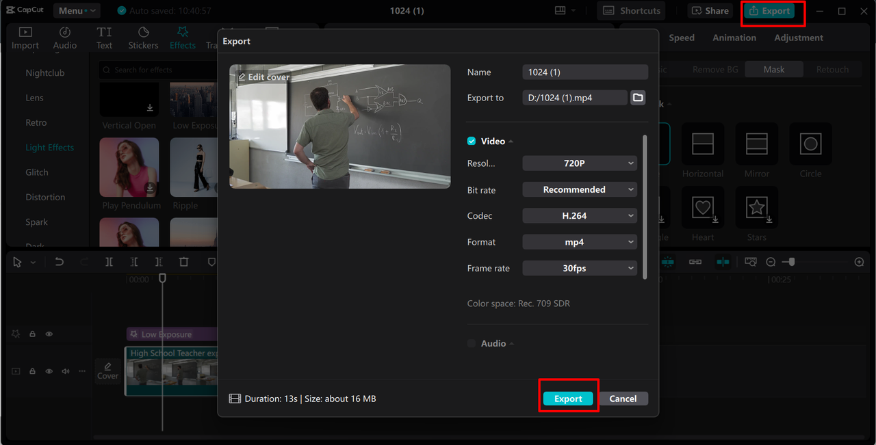 Exporting high-quality Zoom video recording from the CapCut desktop video editor