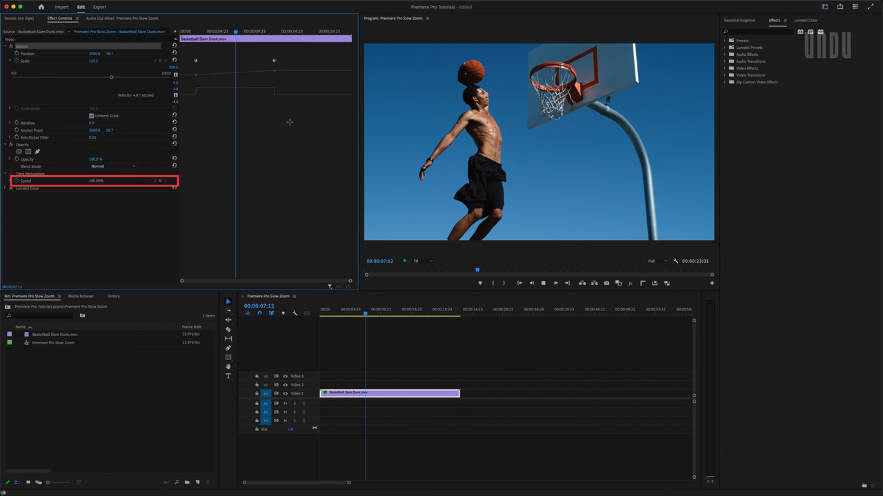 Adjusting the timing of keyframes to add a smooth zoom-in effect