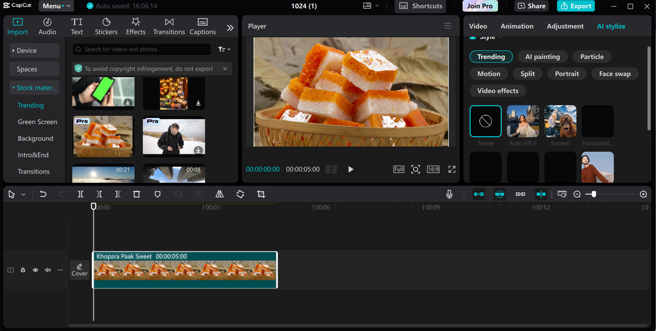 Interface of CapCut desktop video editor - a perfect alternative to add zoom effects to videos