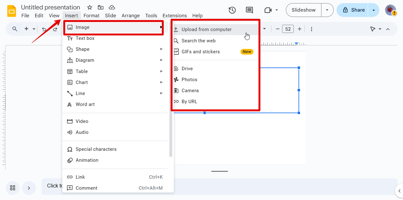 uploading image in Google Slides to remove background