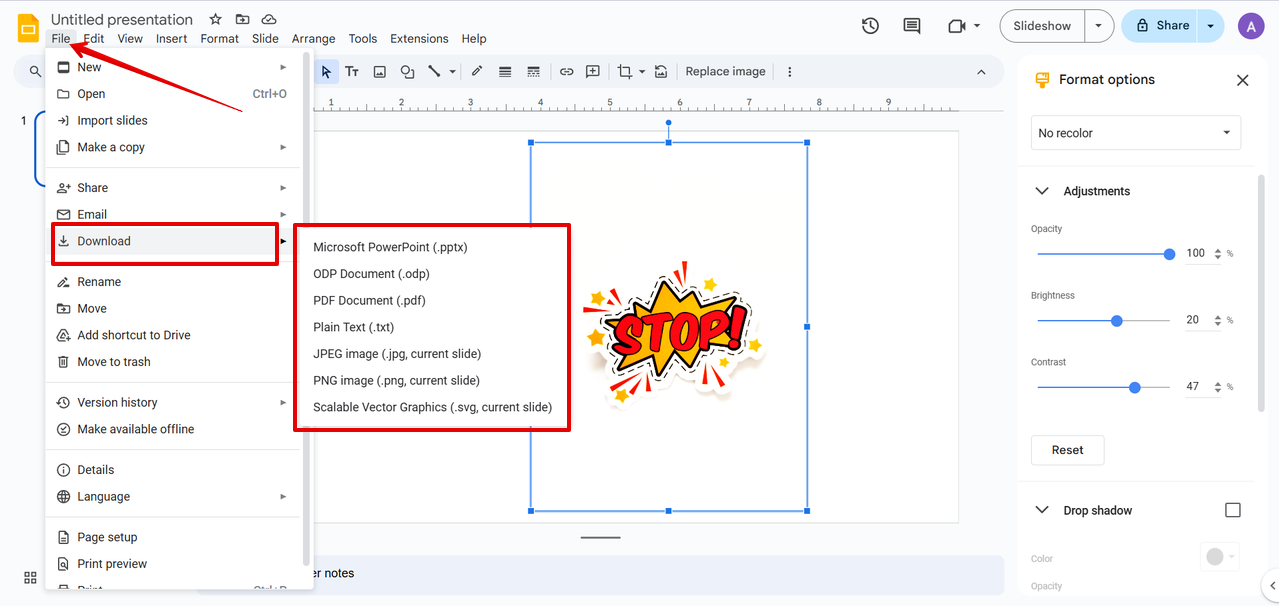 exporting image after removing background in Google Slides