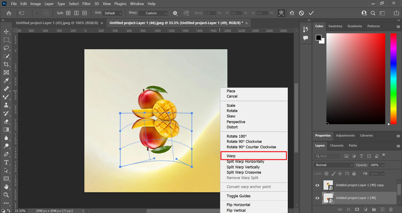 Click "Wrap" to reflect image in photoshop