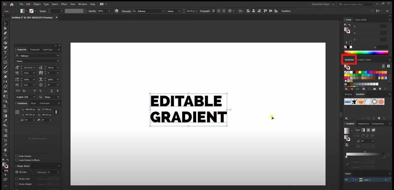 Create a gradient rectangle and layer it below the text