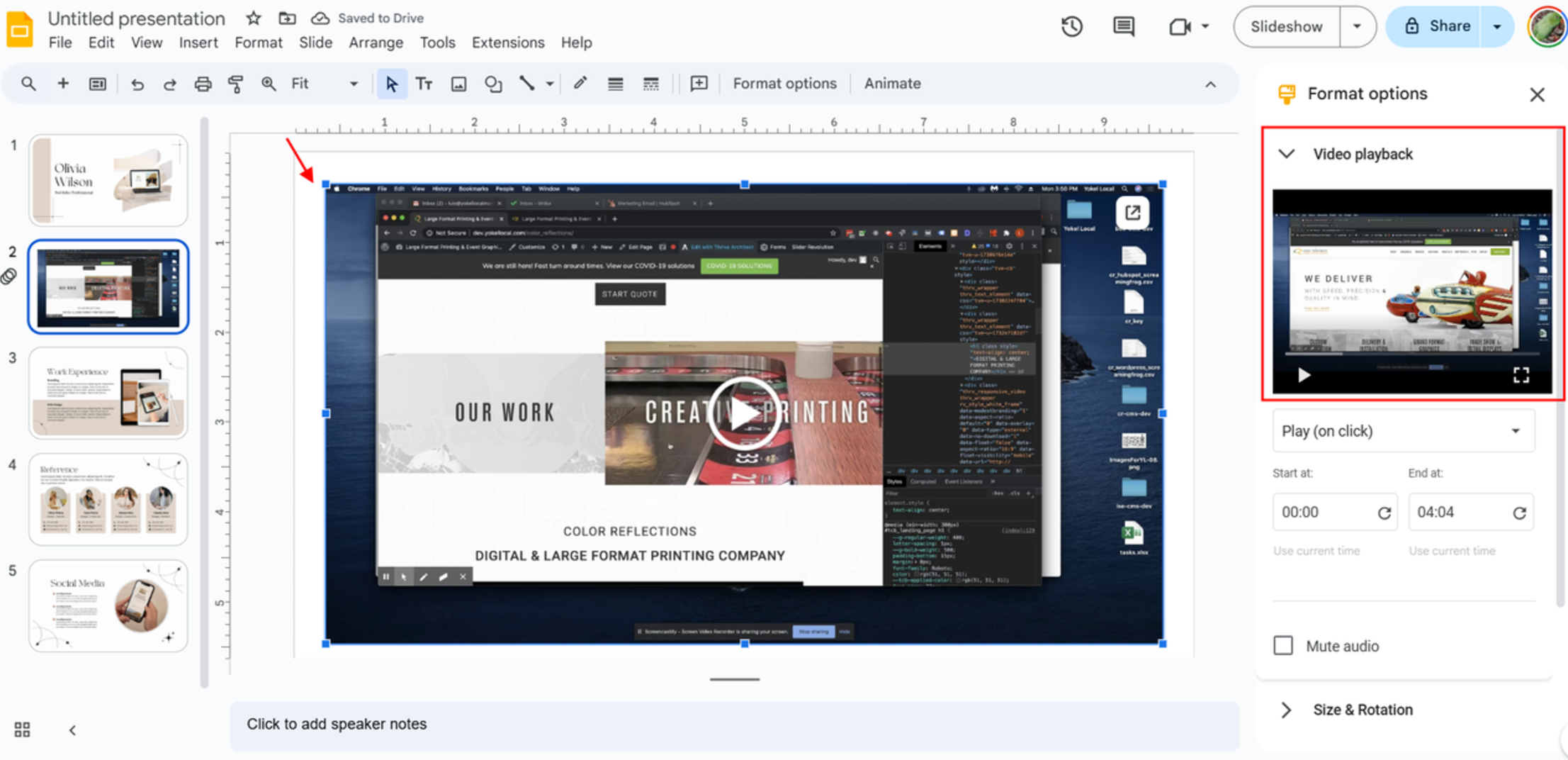 Inserting the video on google slide