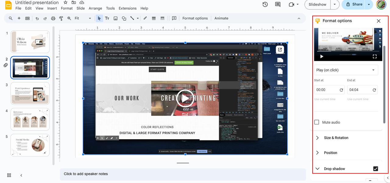 Adjusting video on Google Slide