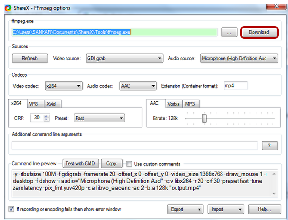 Starting and stopping a screen recording in ShareX screen recorder