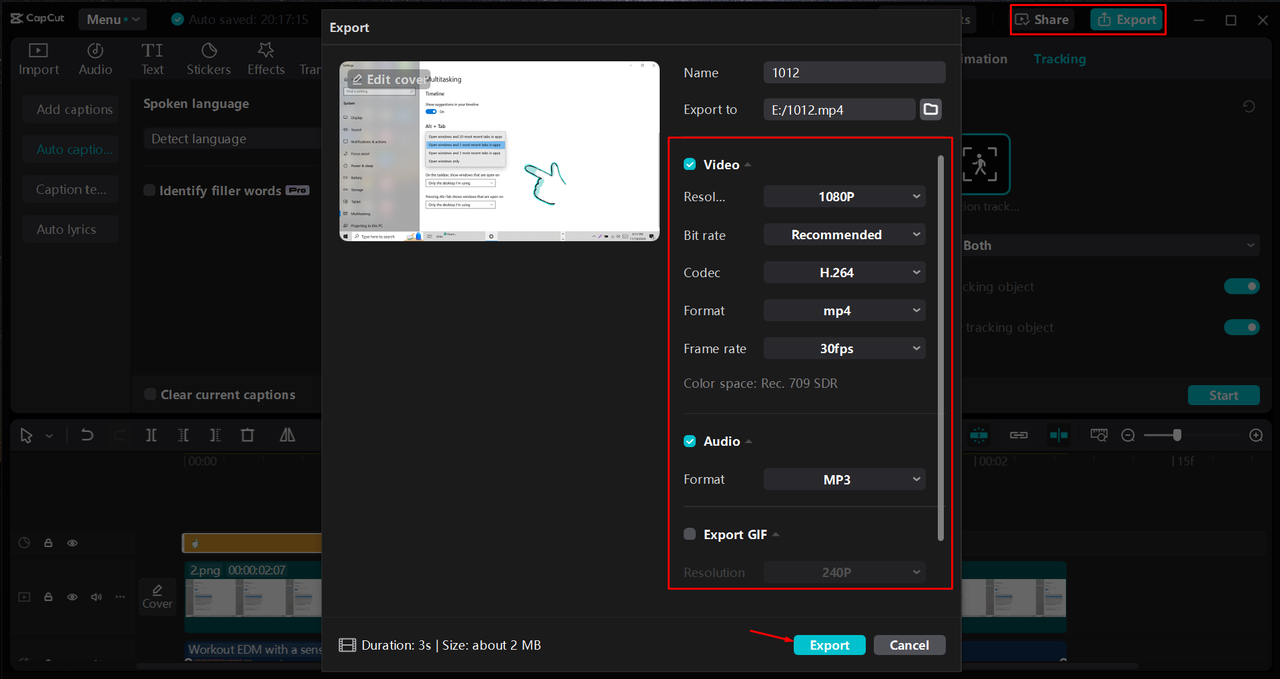 Exporting a video from the CapCut desktop video editor