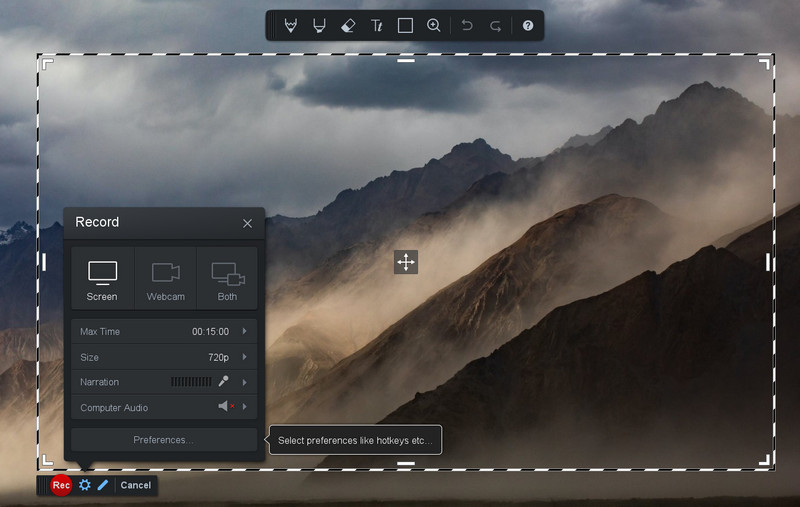 Interface of Screencast-O-Matic recorder - an ideal tool for doing screen recordings