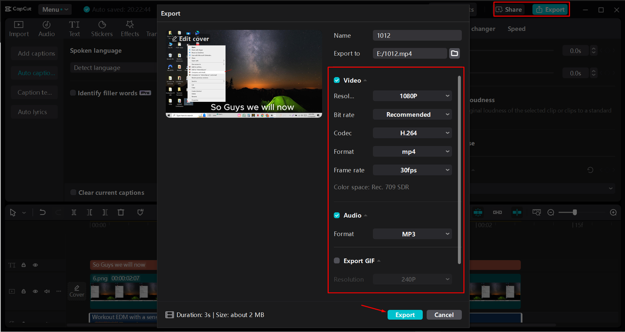 Exporting a video from the CapCut desktop video editor