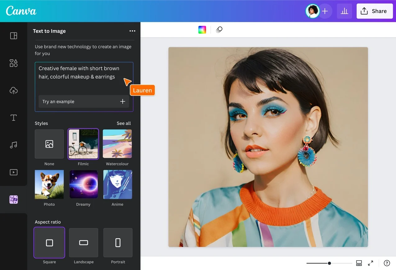 Interface of Canva - the best free AI image generator