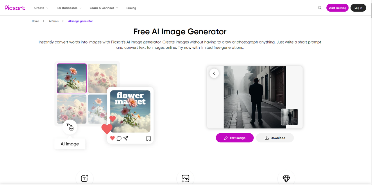 Interface of Picsart - the best free online AI image generator