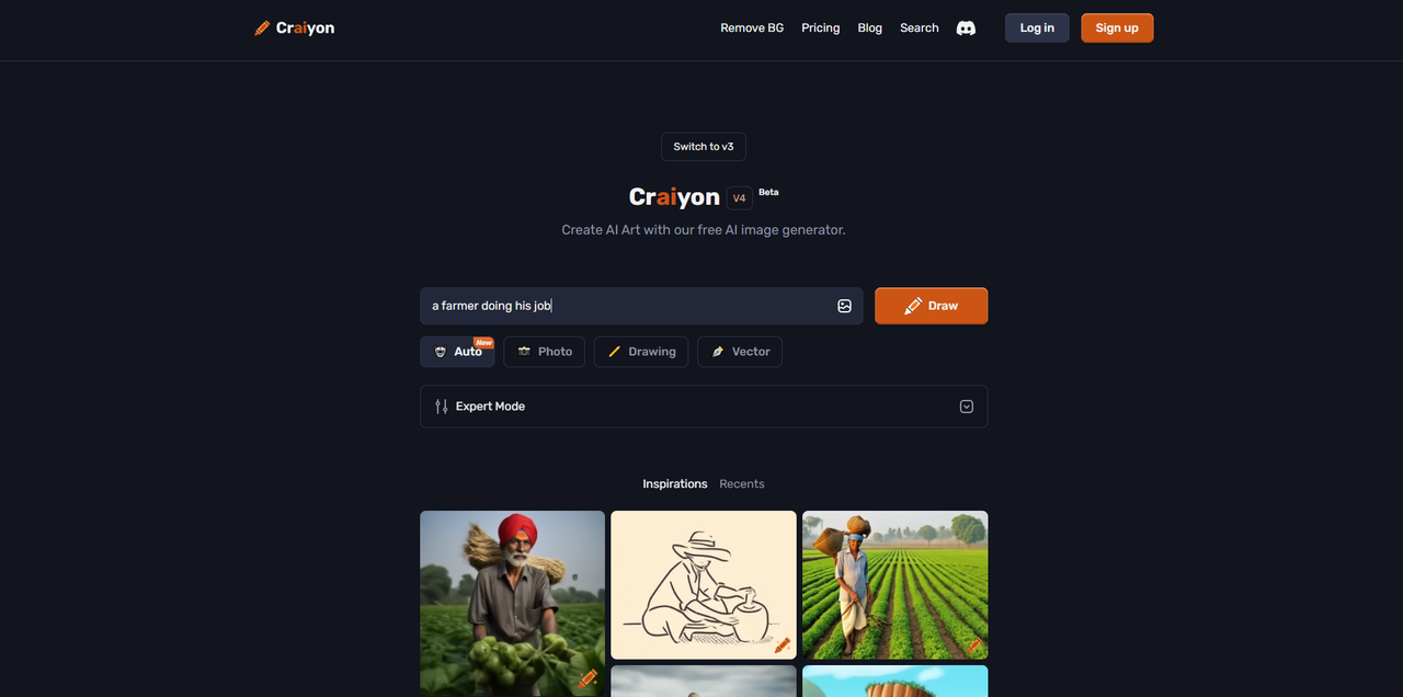 Interface of Craiyon - an easy-to-use free online AI art generator