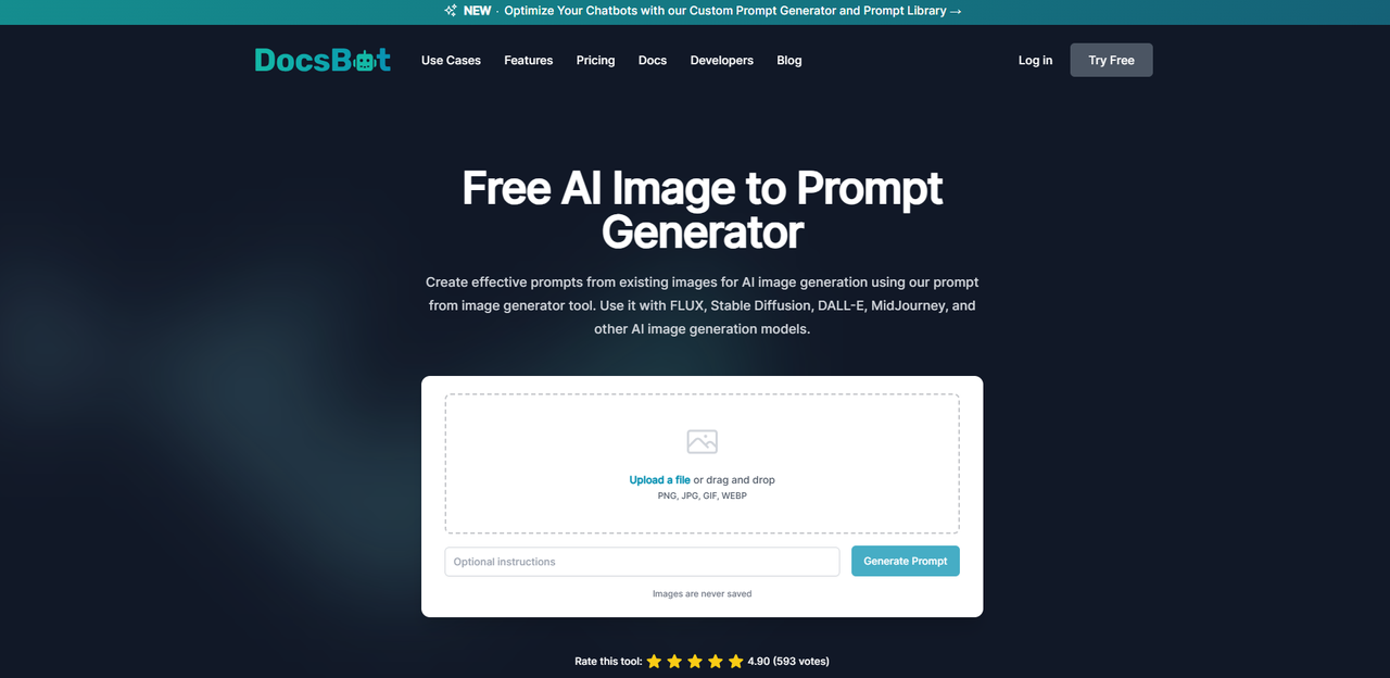 Interface of DocsBot - the best AI image generator with an image prompt