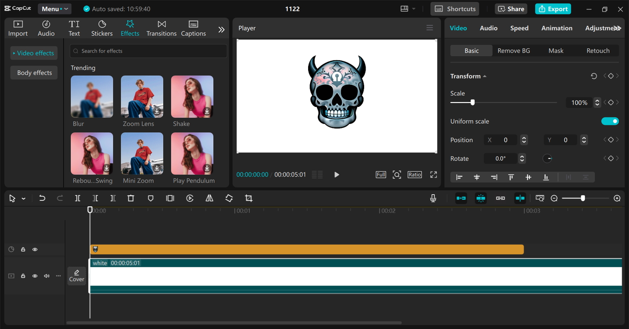 Editing interface of CapCut desktop video editor - best AI art generator for tattoos