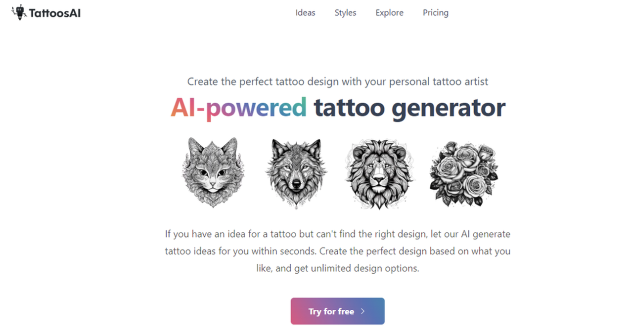 Interface of TattooAi- a free online AI tattoo generator