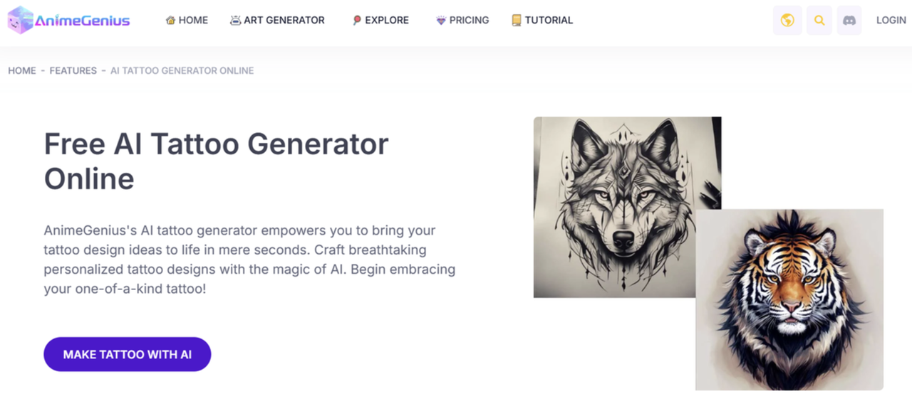 Interface of AnimeGenius- a personalized free AI tattoo generator