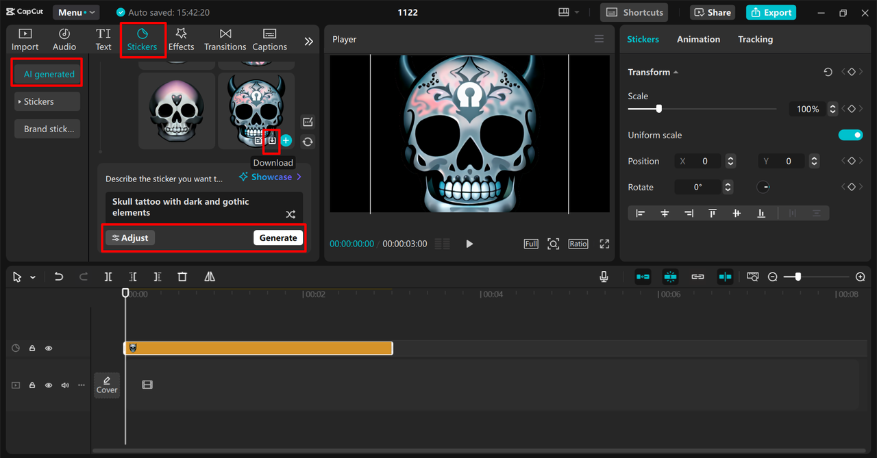 Making the tattoo design in the CapCut desktop video editor