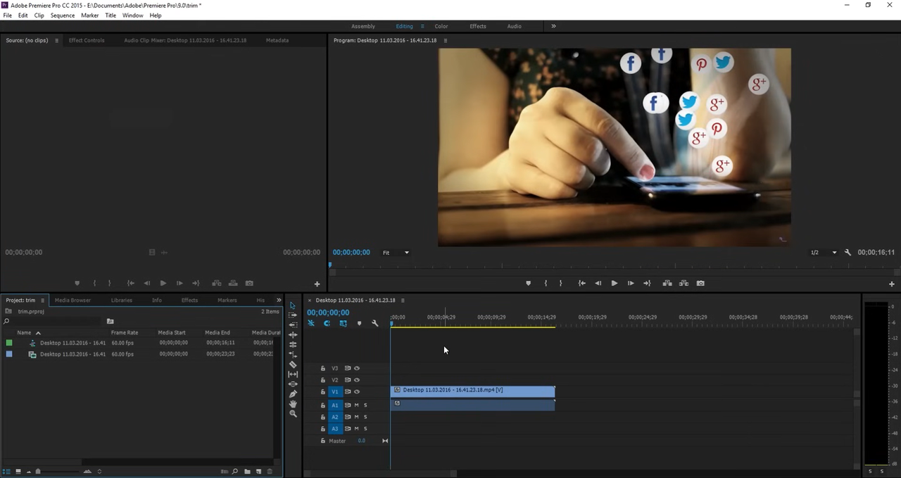 Adding video to the timeline in Adobe Premiere Pro for trimming