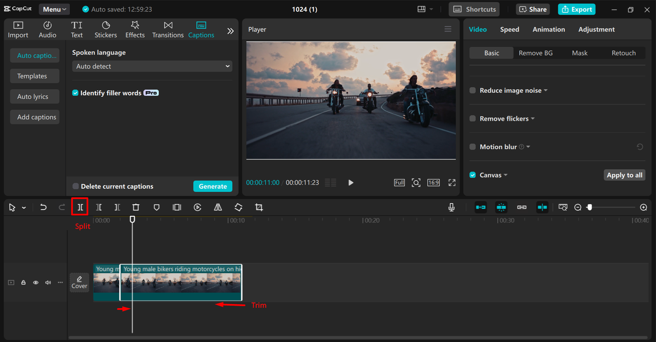 Trimming video in the CapCut desktop video editor