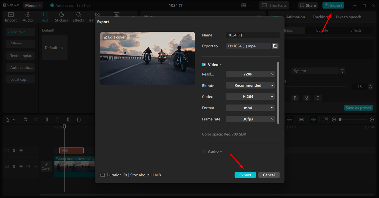 Exporting video from the CapCut desktop video editor